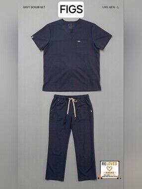 FIGS Unisex Technical Collection Navy Scrub Set - Size L (V-Neck Top & Pants)
